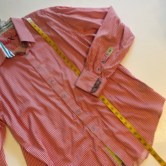 Robert Graham Striped Flip Cuff Shirt Mens Size 2XL Orange & White Cotton Button - Picture 10 of 10